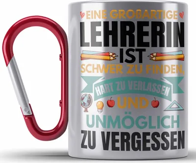 Produktbild von Trendation - Lehrerin Abschiedsgeschenk Edelstahl Tasse Karabiner Geschenk zum Abschied Klassenlehrerin Beste Lehrerin Geschenkidee Dankeschön (Rot)