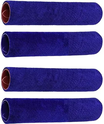 Four blue roller heads for a cleaning device are arranged vertically against a white background.