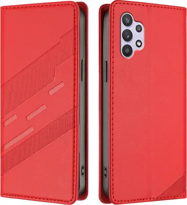 Produktbild von Hülle für Samsung Galaxy A32 5G, Kunstleder Brieftaschen Handyhülle mit Kartenfach und Standfunktion Rot