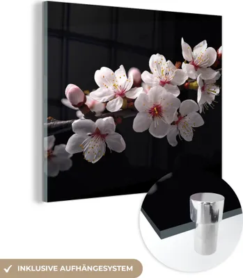 Produktbild von MuchoWow Glasbilder - Bilder auf Wandbild - Foto auf Glas Sakura - Blumen - Blütenzweige - Botanisch - Weiß 90x90 cm Wanddekoration aus Glas - Acrylglasbild - Acrylbilder - Wandschmuck - Bilder