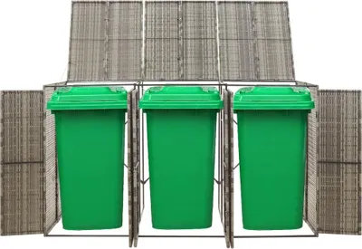 Produktbild von vidaXL Mülltonnenbox für 3 Tonnen Grau 207x80x117 cm Poly Rattan