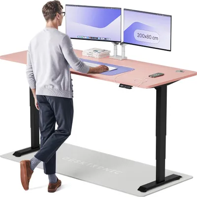 Produktbild von Desktronic HomePro Elektrisch höhenverstellbarer Schreibtisch 200x80cm Schwarz/Rosa mit Memory-Funktion, Anti-Kollisions Technologie, USB-A und USB-C-Ladeanschlüssen