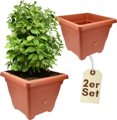 Produktbild von 2er Set Pflanzkübel Rechteckig Pflanzkübel Groß Außen Blumenkübel Outdoor Pflanztopf Pflanzkasten Blumentopf Wasserspeicher 35 cm Terrakotta