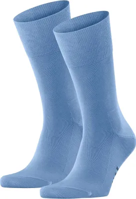 Produktbild von FALKE Herren Socken 2er Pack - Tiago, Strümpfe, Baumwolle, Logo, lang, einfarbig Hellblau 41-42