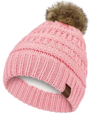Zdjęcie produktu dla Czapka dzianinowa damska/męska, ciepła zimowa czapka typu beanie z podszewką z polaru, kolor różowy