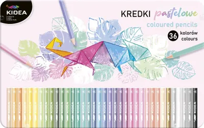 Produktbild von Kredki ołówkowe trójkątne pastelowe Kidea 36 kolorów w metalowym pudełku