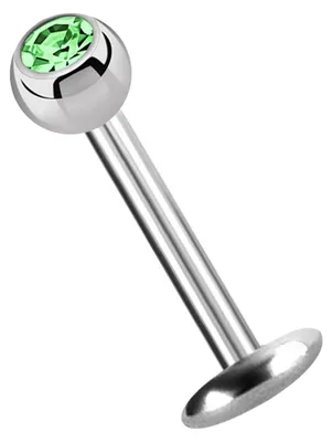 Produktbild von Titan Labret Lippenpiercing Stecker 4 mm Platte in 1,2 x 11 mm + Kugel mit Stein in hellgrün