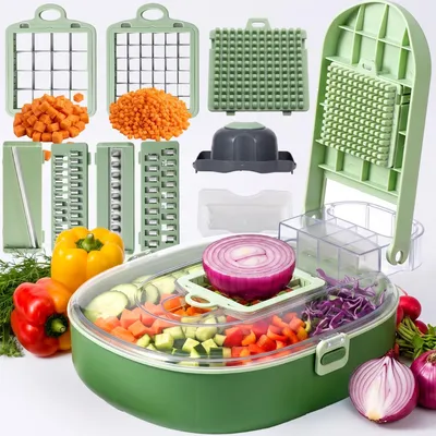 Produktbild von Gemüseschneider Zerkleinerer Zwiebelschneider 14 in 1 Fleisch Würfelschneider Vegetable Chopper Dicer für Hobeln Von Obst Gemüse Edelstahl Retoo