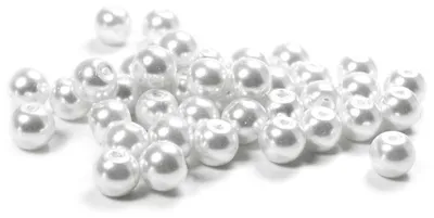 Produktbild von Vintageparts Glaswachsperlen weiß rund 8mm für Ketten und Armbänder, 40 Stück