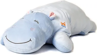 Produktbild von Uni-Toys - Kissen Plüsch-Nilpferd (hellblau), ultraweich - 60 cm (Länge) - Plüschtier, Kuscheltier