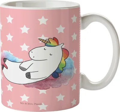 Produktbild von Mr. & Mrs. Panda Plastikbecher Einhorn Wolke 7 - Rot Pastell - Geschenk, Mehrwegbecher, Menschen, Lustig, Kindertasse, Unicorn, Glaube, Henkelbecher, Pott, Einhörner