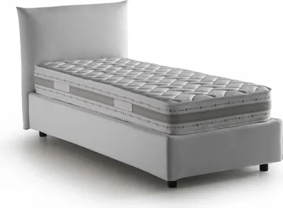 Produktbild von Einzelbett Dbut, Containerbett mit Stoffbespannung, 100%  Italy, Frontöffnung, inklusive Matratze 80x190 cm, Weiß