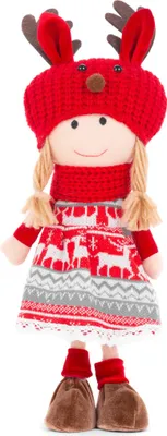 Produktbild von Dekoration MagicHome Weihnachten, Mädchen mit rot-grauer Mütze, 42 cm