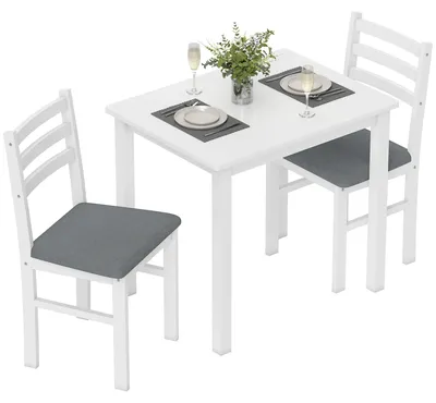 Image de Ensemble de salle à manger HOMCOM : table et 2 chaises, pour petits espaces, blanc