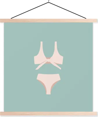 Produktbild von MuchoWow® Textilposter Sommer - Bikini - Pastell 40x40 cm mit holzfarbenen Rahmen - Posterleiste