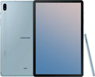 A Samsung Galaxy Tab S6 tablet and its stylus are shown in a studio setting against a white background.