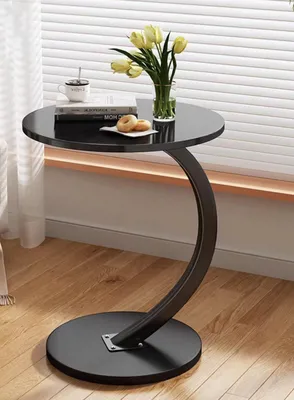 Runder Beistelltisch C-Form, Holz, Ø 40 cm, Höhe 60 cm, schwarz