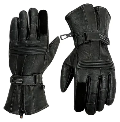 Produktbild von Motorradhandschuhe aus Leder für Biker, Schwarz, Winterhandschuhe mit wasserdichter Funktion (Größe S)