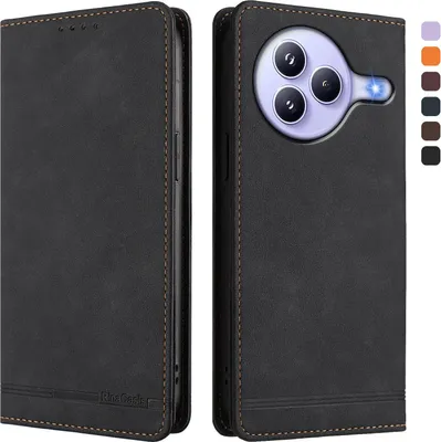 Image de Etui pour Xiaomi Civi 5 Pro, étui rétro en cuirPolyuréthaneavec support et fentes pour cartes de crédit Noir
