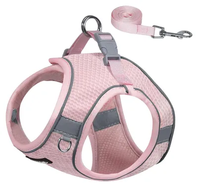 Image de Harnais pour chien à enfiler, réglable, avec laisse, respirant, couleur rose, taille L