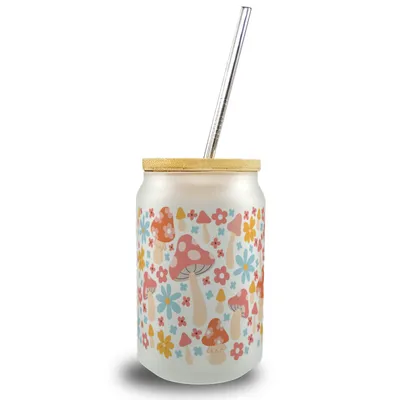 Produktbild von Pilz Trinkglas mit Bambusdeckel im Aquarell-Stil