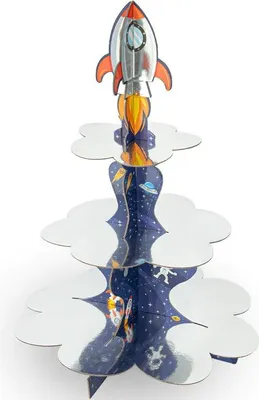 Produktbild von Muffin und Gebäck Etagere Weltraum bunte Planeten 46x34cm