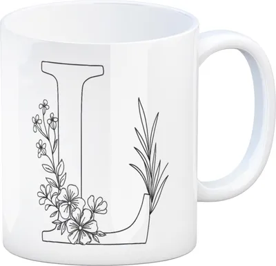 Produktbild von Floral Buchstabe L Kaffeebecher zum Ausmalen für Kunstliebhaber