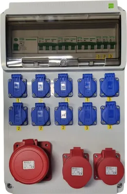 Produktbild von Stromverteiler  CEE 63A 32A 16A 10x230V Schuko Wandstromverteiler FI / LS T3952