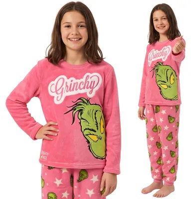 Produktbild von Grinch FLEECE-Mädchenpyjama, ZWEITEILIG, WARM, lange Ärmel und Hose, 152