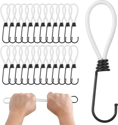 Immagine prodotto di Corde elastiche con ganci, 33 cm, bianco-nero, confezione da 25 pezzi