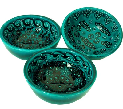 Produktbild von 1 Stk. Orientalische Schüssel, Schale, Müslischale, Handbemalt - Grün Ø 8 cm, Keramik, Schalen, Schüsseln
