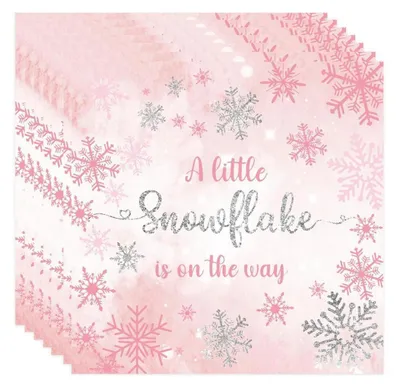 Produktbild von Servietten Papier Weihnachten Rosa Schneeflocken 20 Stück 33x33 cm