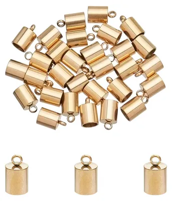 Produktbild von Edelstahl-Endkappen - 5 mm Innendurchmesser - Für Schmuckherstellung und Lederbänder - Goldfarben - 30 Stück