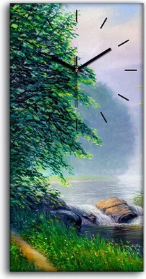 Produktbild von Dekor Leinwand Uhr Wandbilder 30x60 Malerei Wald Bäume Fluss Landschaft - schwarze Hände