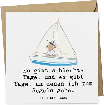 Produktbild von Mr. & Mrs. Panda Grußkarte Bär Segeln - Weiß - Geschenk, Segelboot, Segeltörn, Glückwunschkarte, anlasskarte, doppelkarte, Segelschule, Yachtclub, faltkarte, Klappkarte