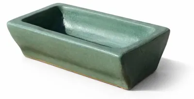 Produktbild von KERAZO 6L Futtertrog Schweinetrog Hundenapf 20x40x14 cm – robuster Futter und Wassernapf aus Steinzeug Keramik, grün