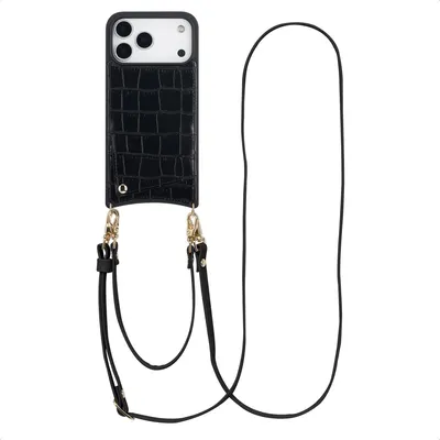 Image de Selencia Nova Croco Phone Case avec cordon et porte-cartes pour l'Apple iPhone 17 Pro Max - Noir