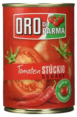 Obrázek produktu pro Oro di Parma loupaná kořeněná rajčata v plechovce 400g