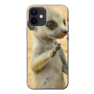 Produktbild von MuchoWow® Handyhülle Schutzhülle Hülle für iPhone 12 Erdmännchen - Braun - Tier Silikon Softcase Handy Hülle - Schutzhülle