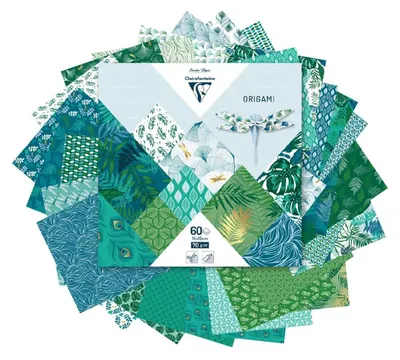 Produktbild von Clairefontaine 95354C – Beutel Origami, 60 Blatt, 15 x 15 cm, 70 g, verschiedene Motive, pflanzlich chic