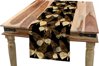 Produktbild von ABAKUHAUS Schmetterling Tischläufer, Exotische tropische Weinlese, Esszimmer Küche Rechteckiger Dekorativer Tischläufer, 40 x 180 cm, Braun Beige Schwarz