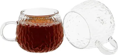 Produktbild von 6-tlg. Gläser-Set mit Henkel 250 ml - Hitzebeständiges Glas mit strukturiertem Design