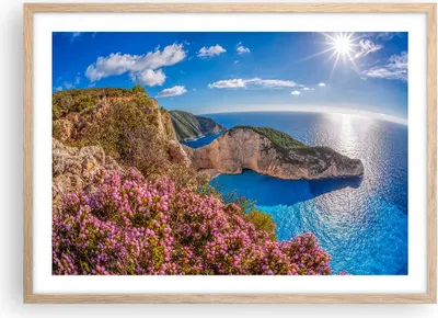 Produktbild von Gerahmtes Poster - Rahmen in heller Eiche - Meer Sommer Blume - 70x50 cm - Wand Bild - Wanddeko - Wandbilder - Wandposter - Bilderrahmen - Bilder - Kunstdruck - Wandbild - P2NAA70x50-3741