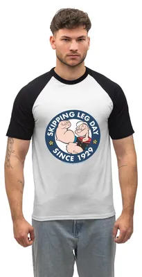 Produktbild von Spreadshirt Popeye Skipping Leg Day Since 1929 Herren Baseball Shirt, S, Weiß/Schwarz