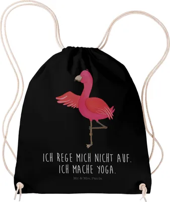 Produktbild von Mr. & Mrs. Panda Stoffbeutel Flamingo Yoga - Schwarz - Geschenk, rucksack stoff, Achtsamkeit, Kleiner, Jutebeutel, Aufgeregt, Entspannt, Beutel, wander, Yogi