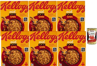 Produktbild von Miel Pops Loops Honig-Frühstückscerealien, knusprige Getreideringe mit Honiggeschmack, 6 x 330 g Familienvorrat, reich an Ballaststoffen & Vitaminen + Italian Gourmet polpa