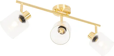 Produktbild von QAZQA - Art Deco Deckenstrahler Gold I Messing mit Glas 3-flammig Spotbalken-flammig verstellbar - Laura I Wohnzimmer I Schlafzimmer - Länglich - LED geeignet E27