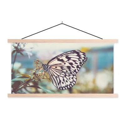 Produktbild von MuchoWow® Textilposter Schmetterling - Blumen - Frühling 60x30 cm mit holzfarbenen Rahmen - Dekoration