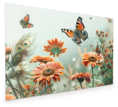 Produktbild von Küchenrückwand Spritzschutz Glas mit Motiv Schmetterling Wiese 40 x 40 cm