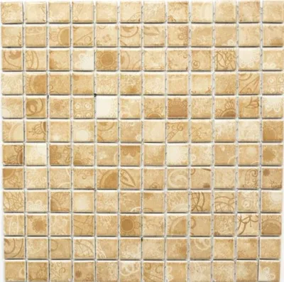 Produktbild von Mosaikfliese Retro Vintage Keramikmosaik beige braun KÃ1/4chenrÃ1/4ckwand MOS18D-1412